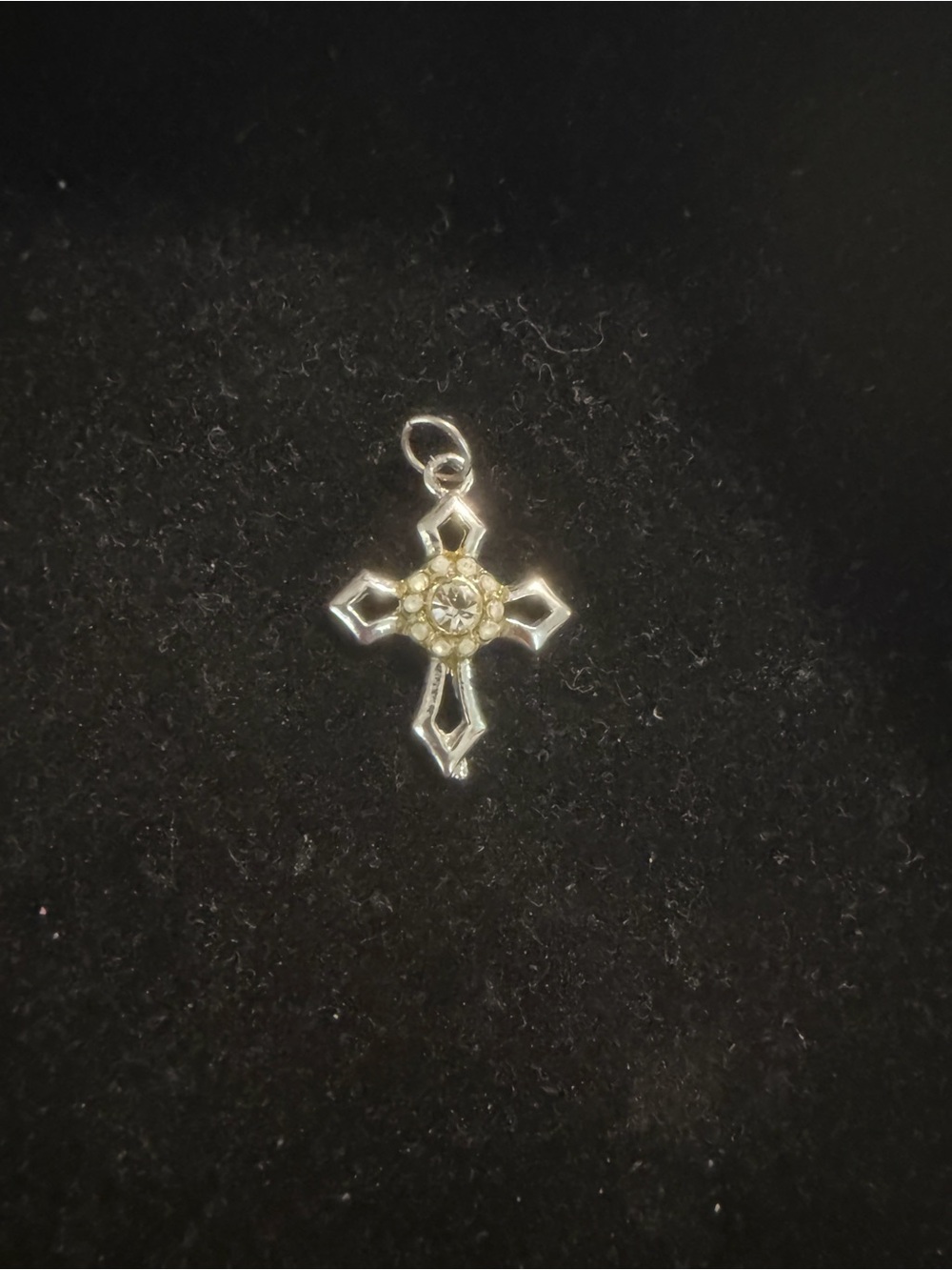 Silver Cross Pendant with Accented Crystal